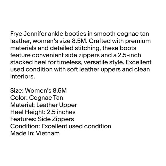 Frye Jennifer Leather Ankle Booties Women’s Size 8.5M Cognac Tan EUC - Picture 9 of 9